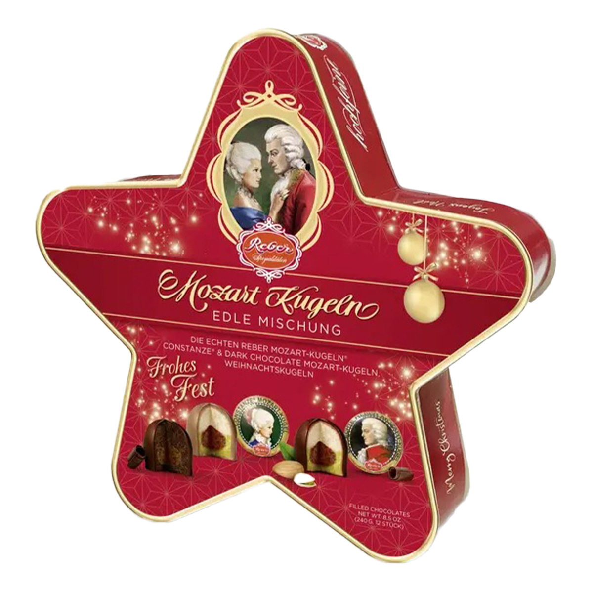 Reber Mozart Balls Christmas Red Star Giftbox 240g