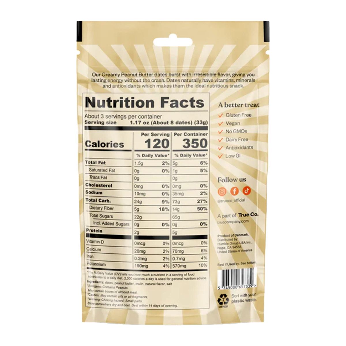 True Co. Dates Creamy Peanut Butter 100g