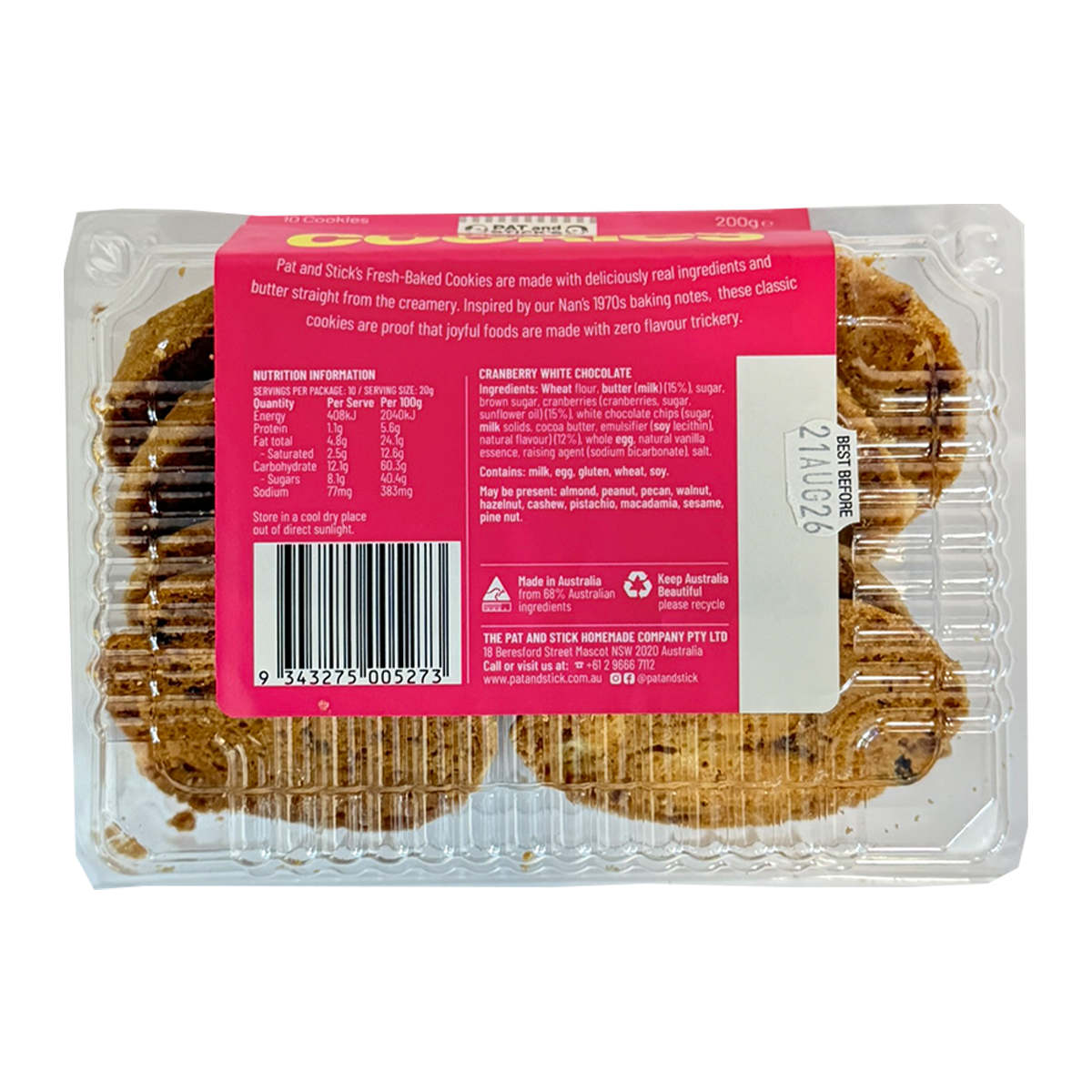 Pat and Stick's Cranberry Chocolate Cookies 200g