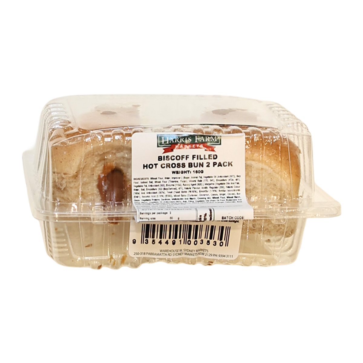 Harris Farm Biscoff Filled Hot Cross Bun x2 160g