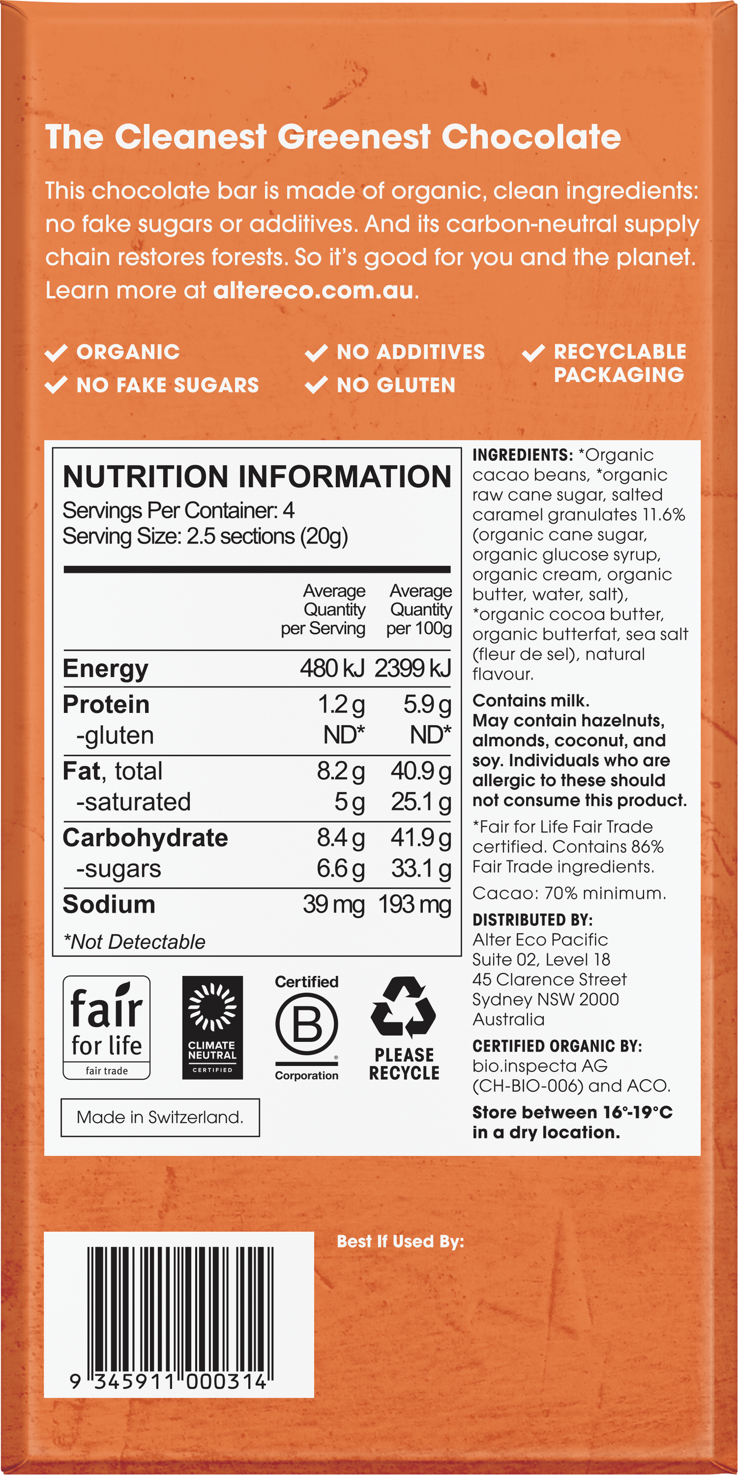 Alter Eco Organic 70% Dark Burnt Caramel Chocolate 80g