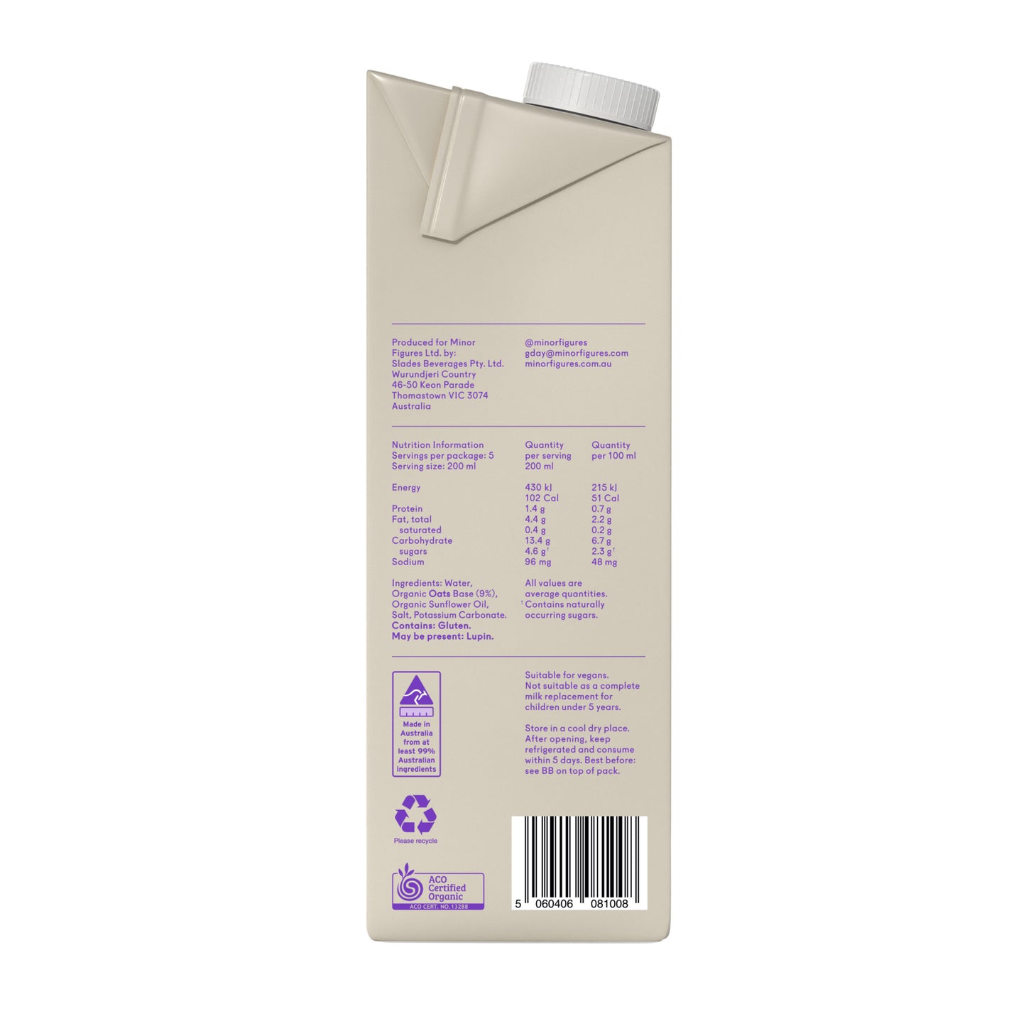 Minor Figures Barista Organic Oat Milk 1L