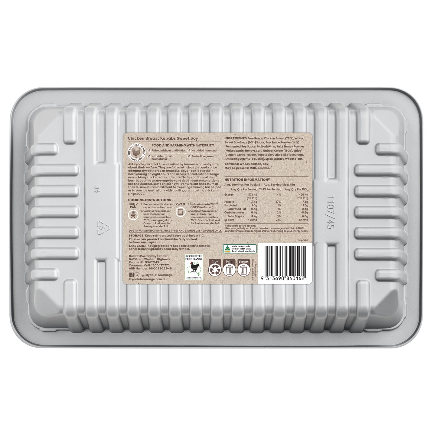 Lilydale Maryland Chicken Sweet Soy Kebab 375g
