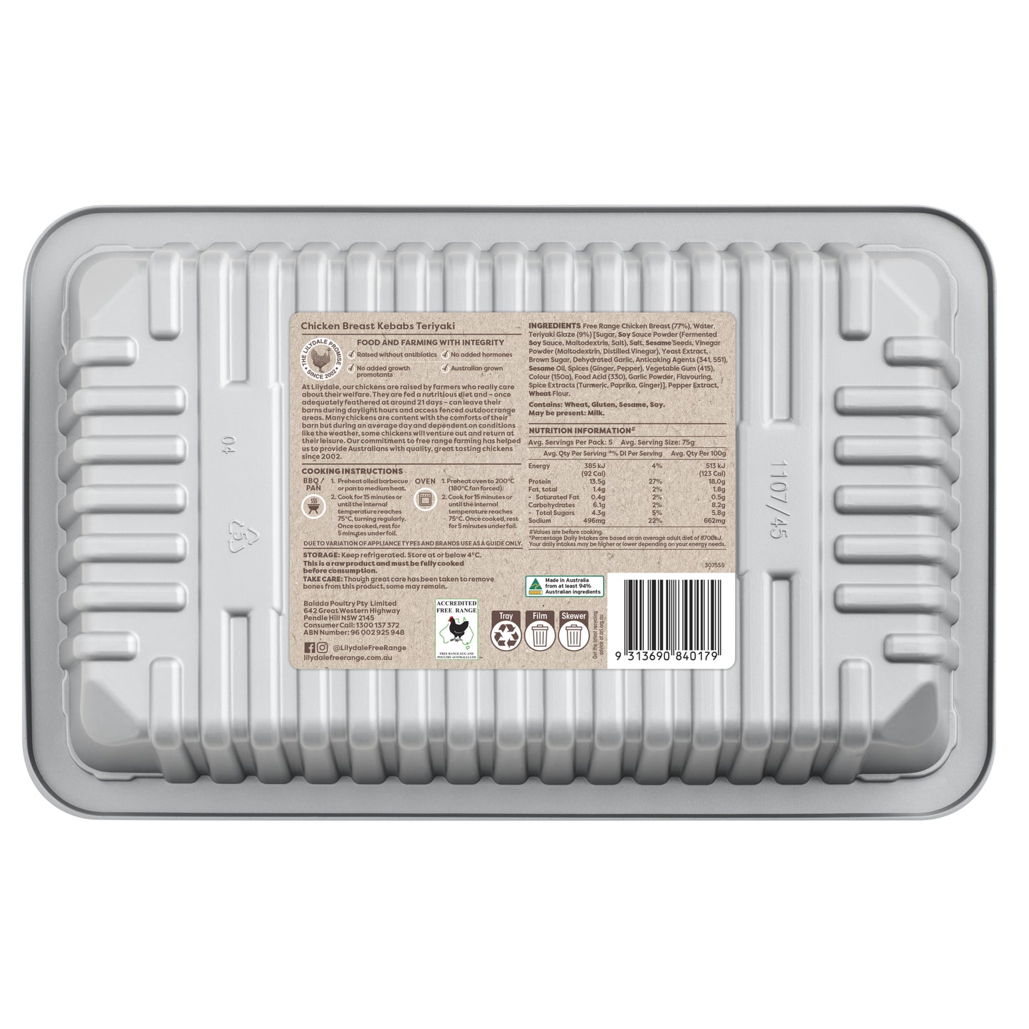 Lilydale Maryland Chicken Teriyaki Kebab 375g