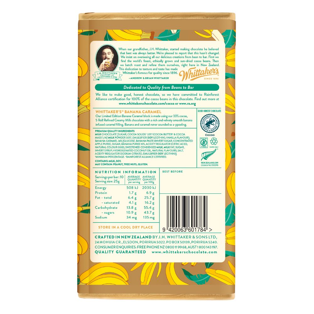 Whittakers Banana Caramel Chocolate 250g