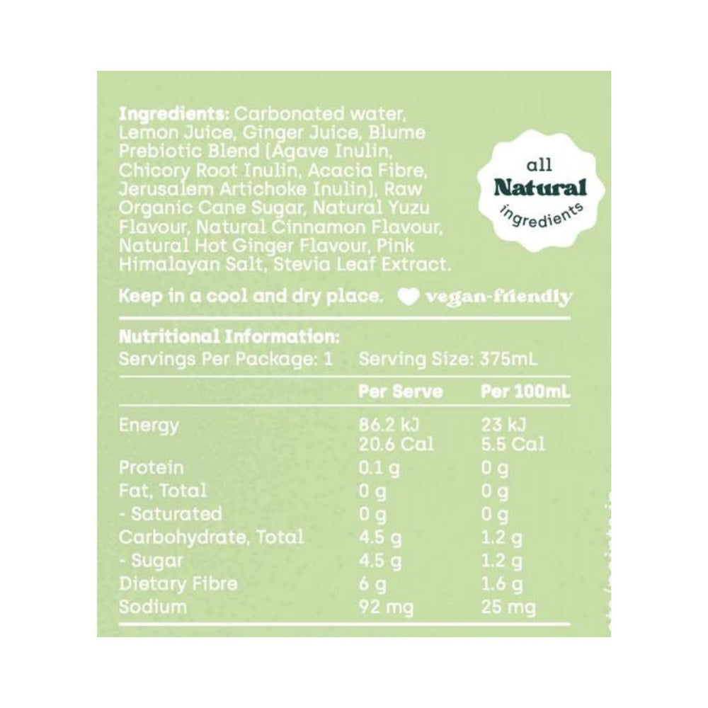 Blume Sparkling Prebiotic Tonic Lemon Yuzu Ginger 375ml