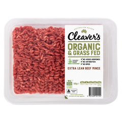 Cleaver's Organic Free Range and Grass Fed Extra Lean Beef Mince 500g