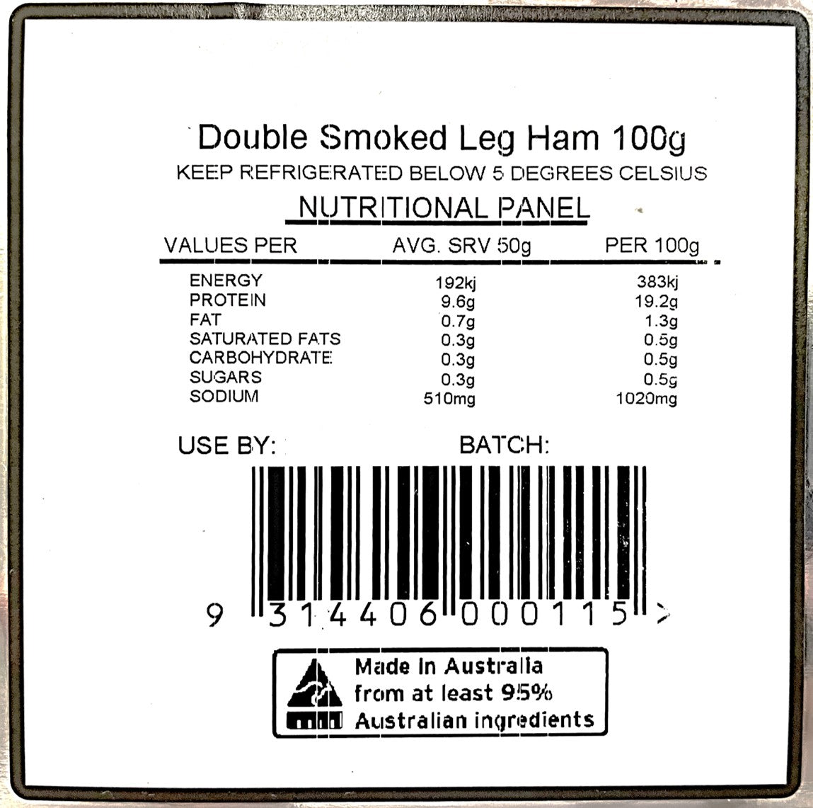 B-B Products Double Smoked Leg Ham 100g