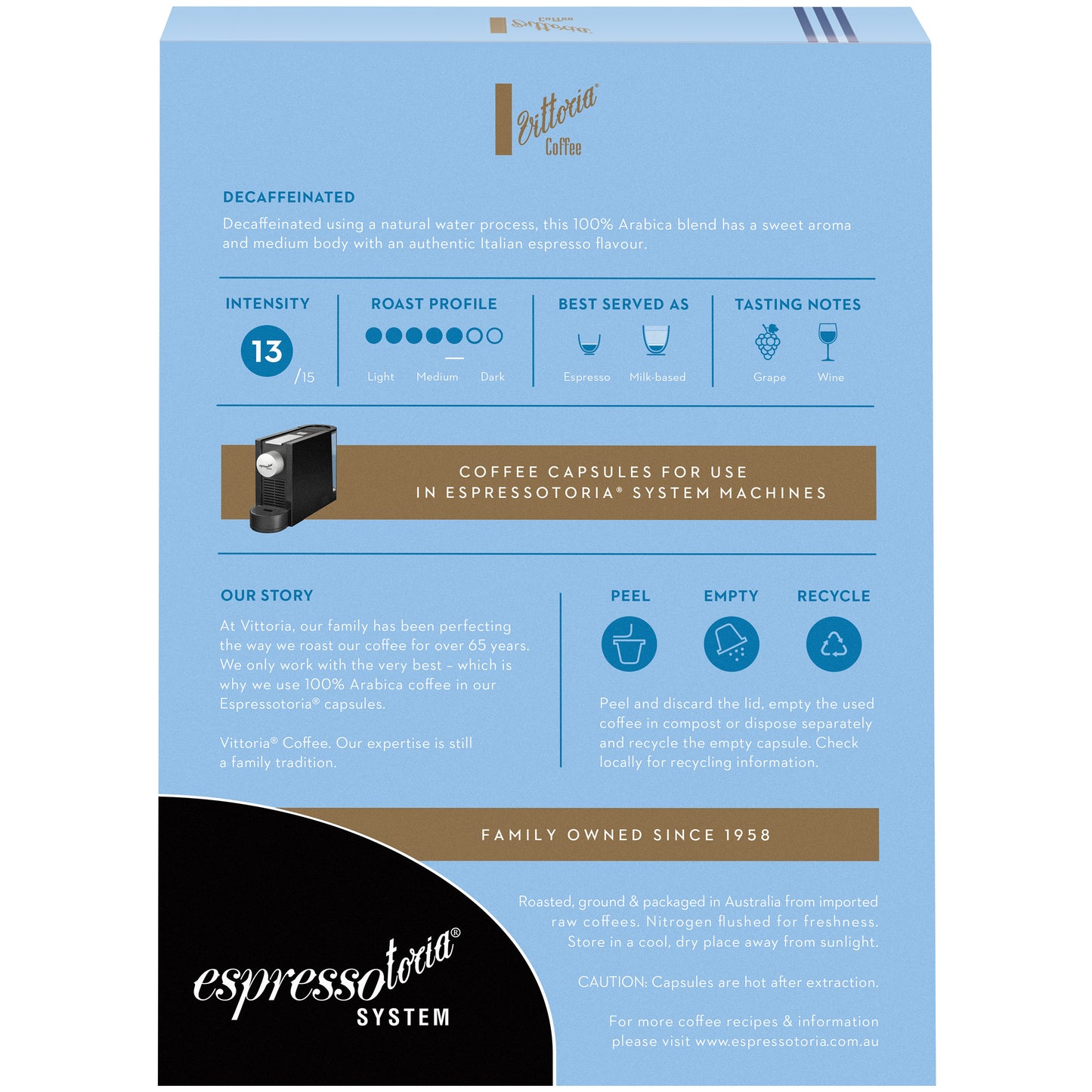 Vittoria Coffee Capsules Decaffeinated Espressotoria x12 78g