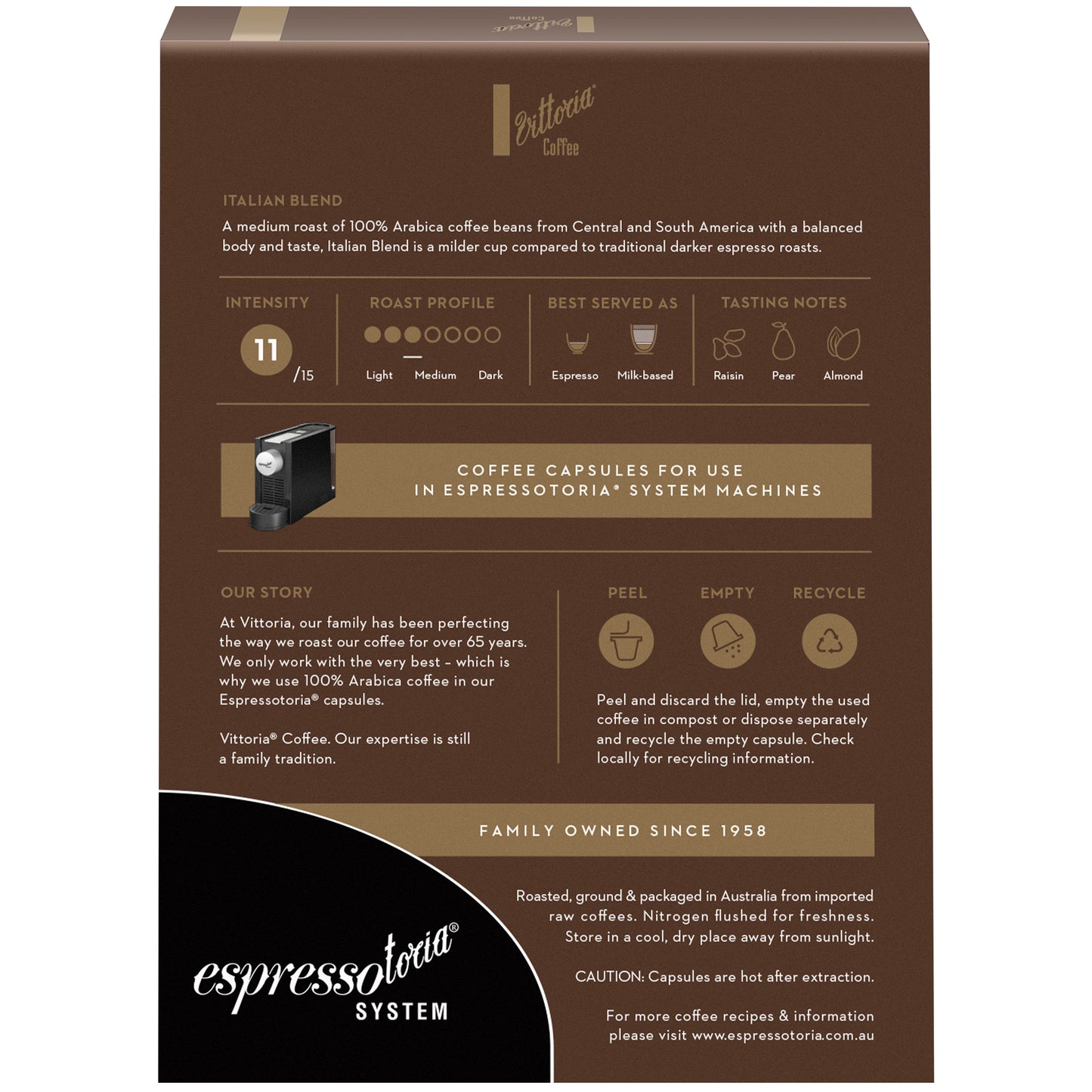 Vittoria Coffee Italian Blend Capsules Espressotoria x12 78g