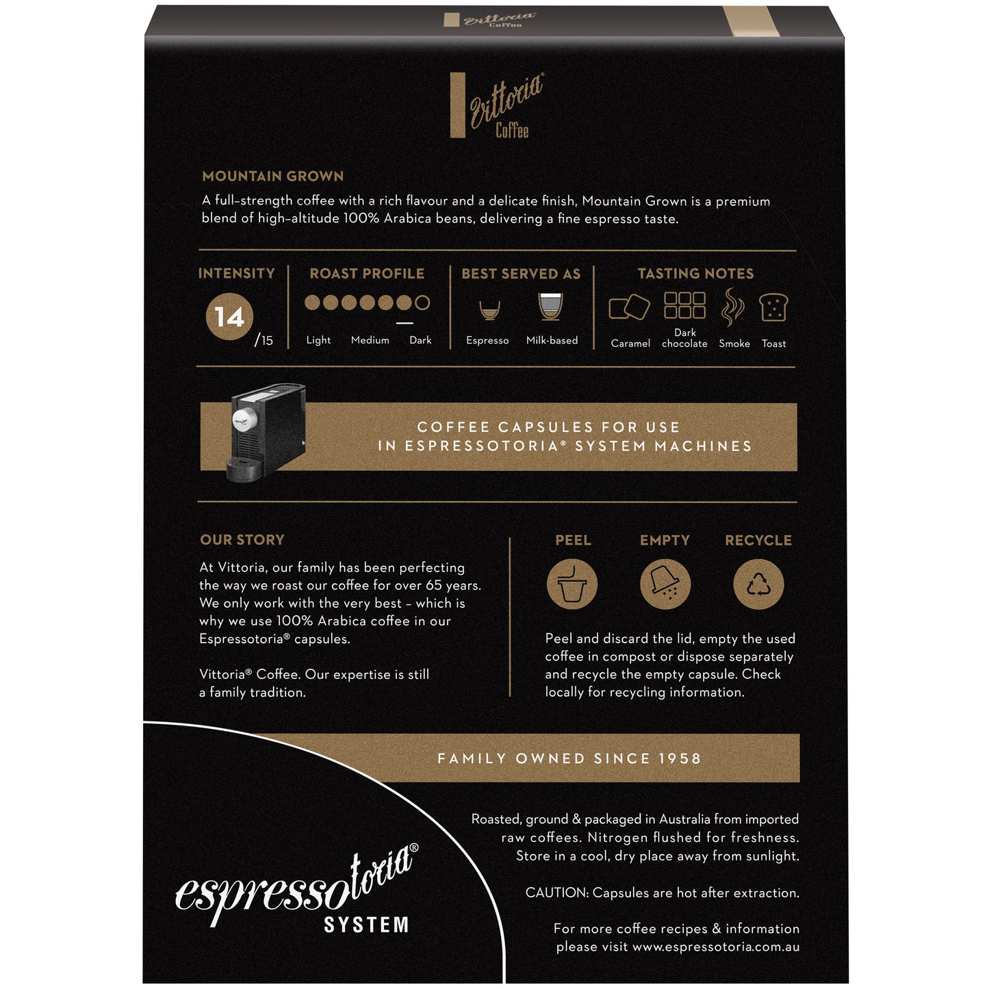 Vittoria Coffee Capsules Mountain Grown Espressotoria System x12 78g