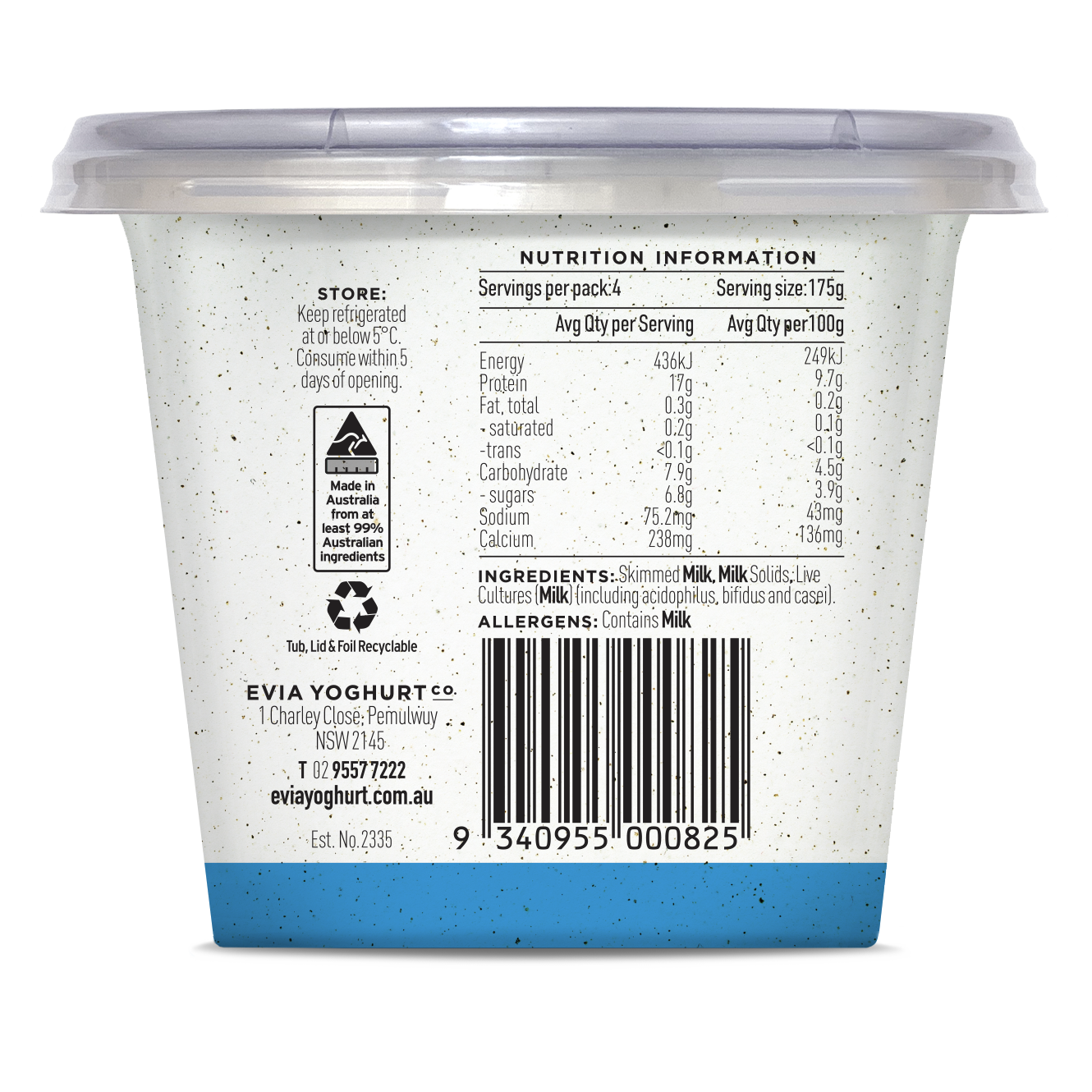 Evia Greek Yoghurt Natural Light 700g