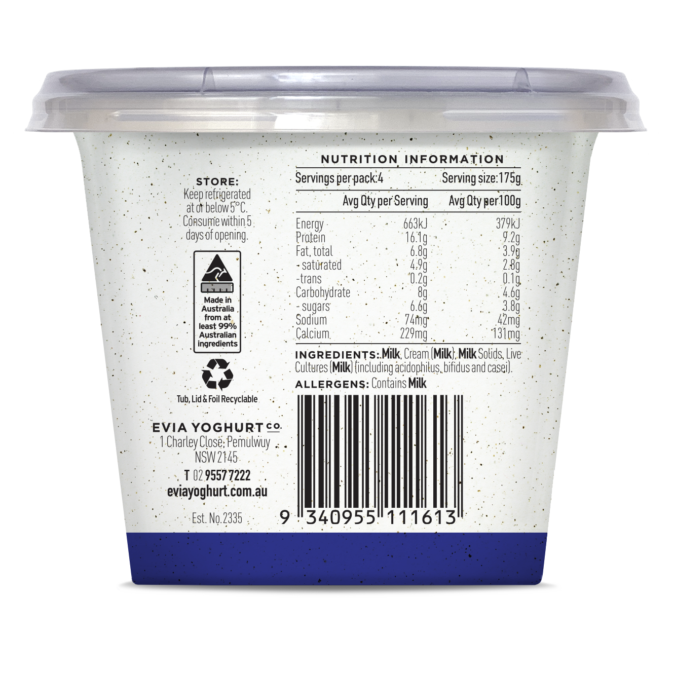 Evia Greek Yoghurt Natural 700g