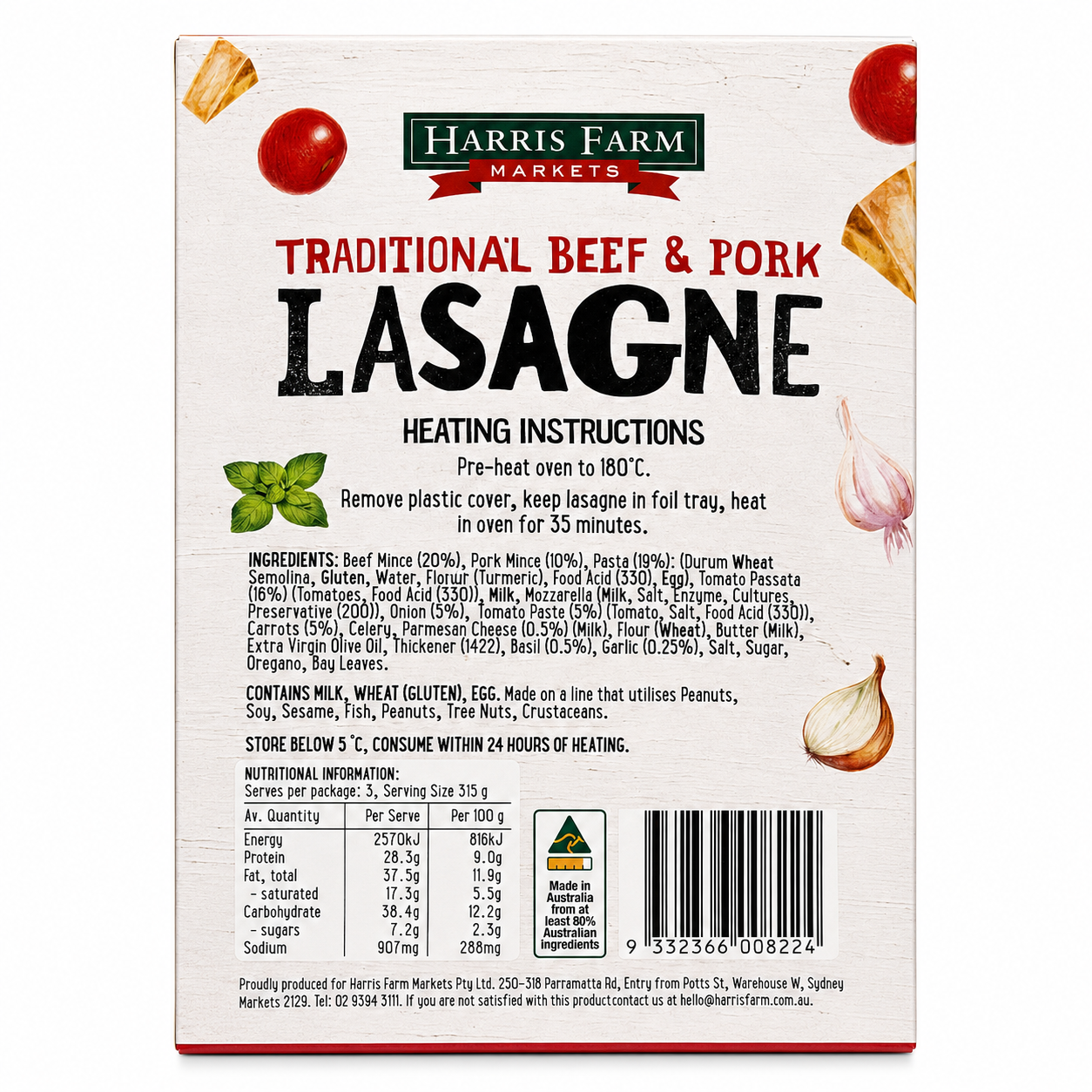 Harris Farm Lasagne Beef and Pork 950g