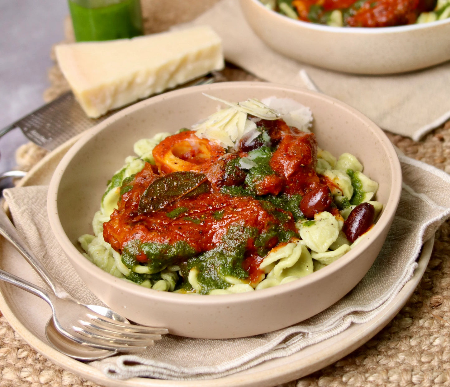 Pressure Cooker Osso Bucco, Orecchiette and Basil Dressing