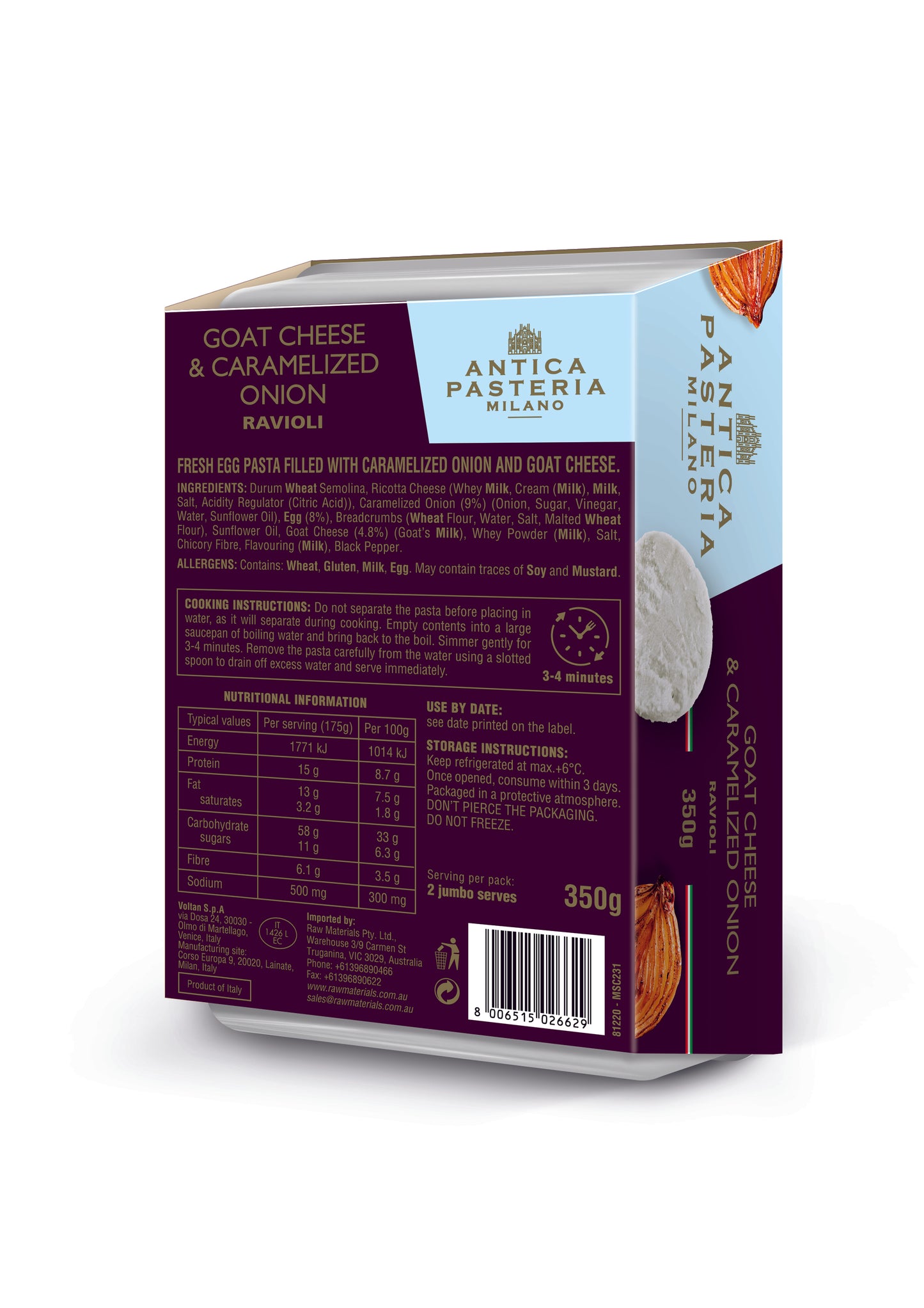 Antica Pasteria Goat Cheese & Caramelized Onion Ravioli 350g