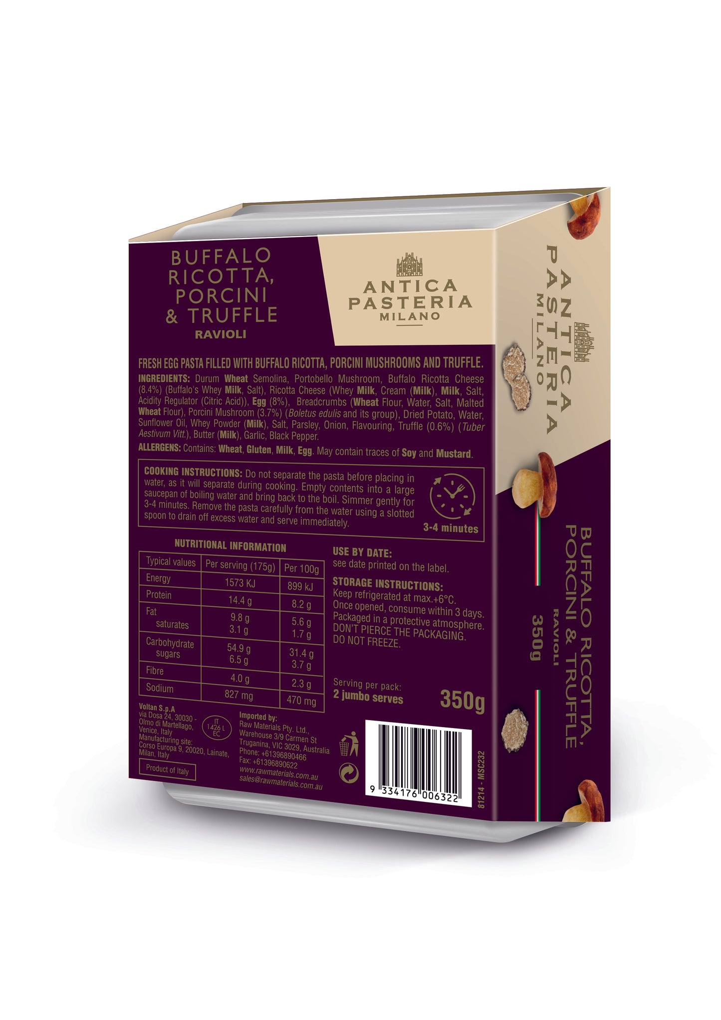 Antica Pasteria Buffalo Ricotta, Porcini & Truffle Ravioli 350g