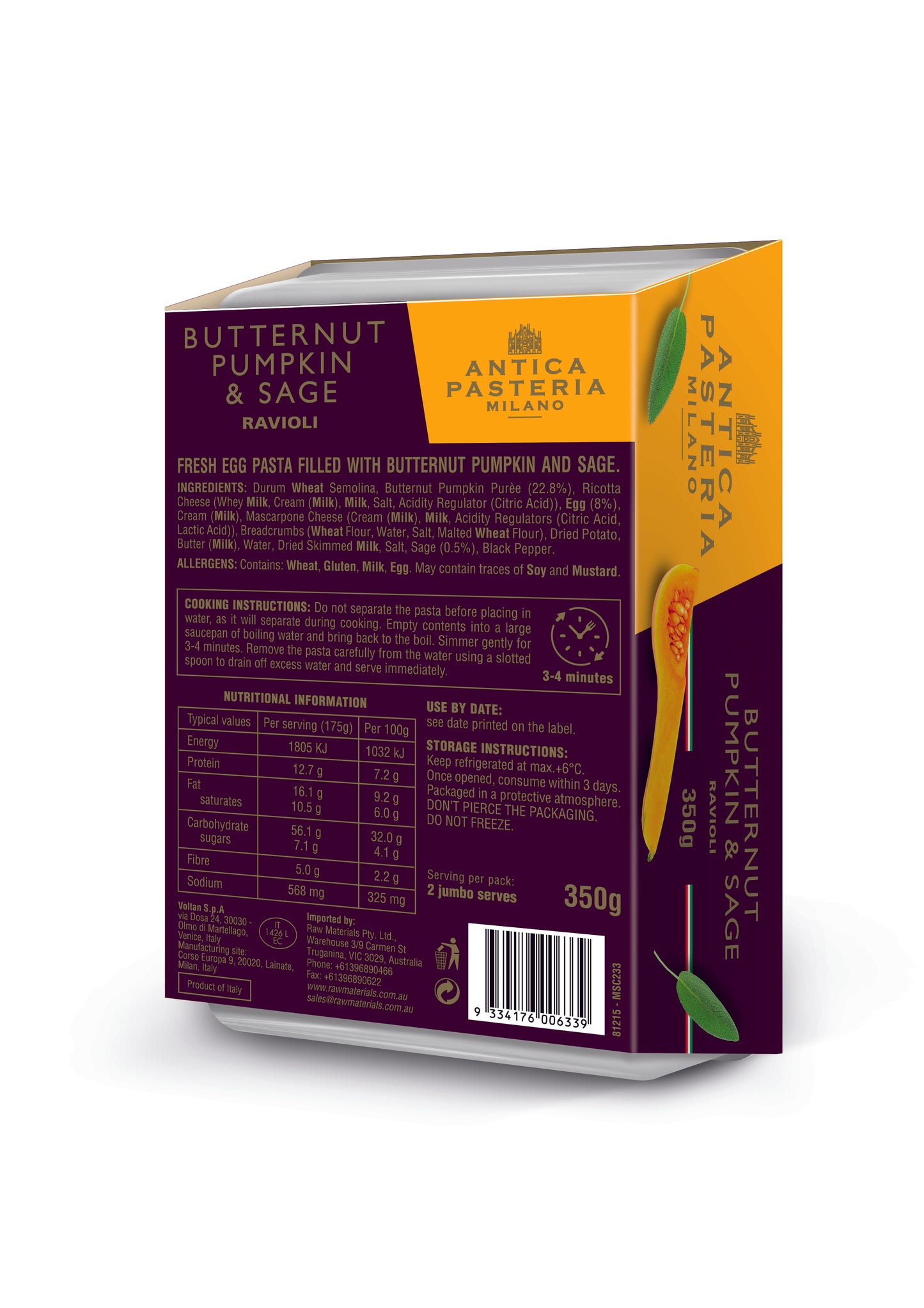 Antica Pasteria Butternut Pumpkin & Sage Ravioli 350g