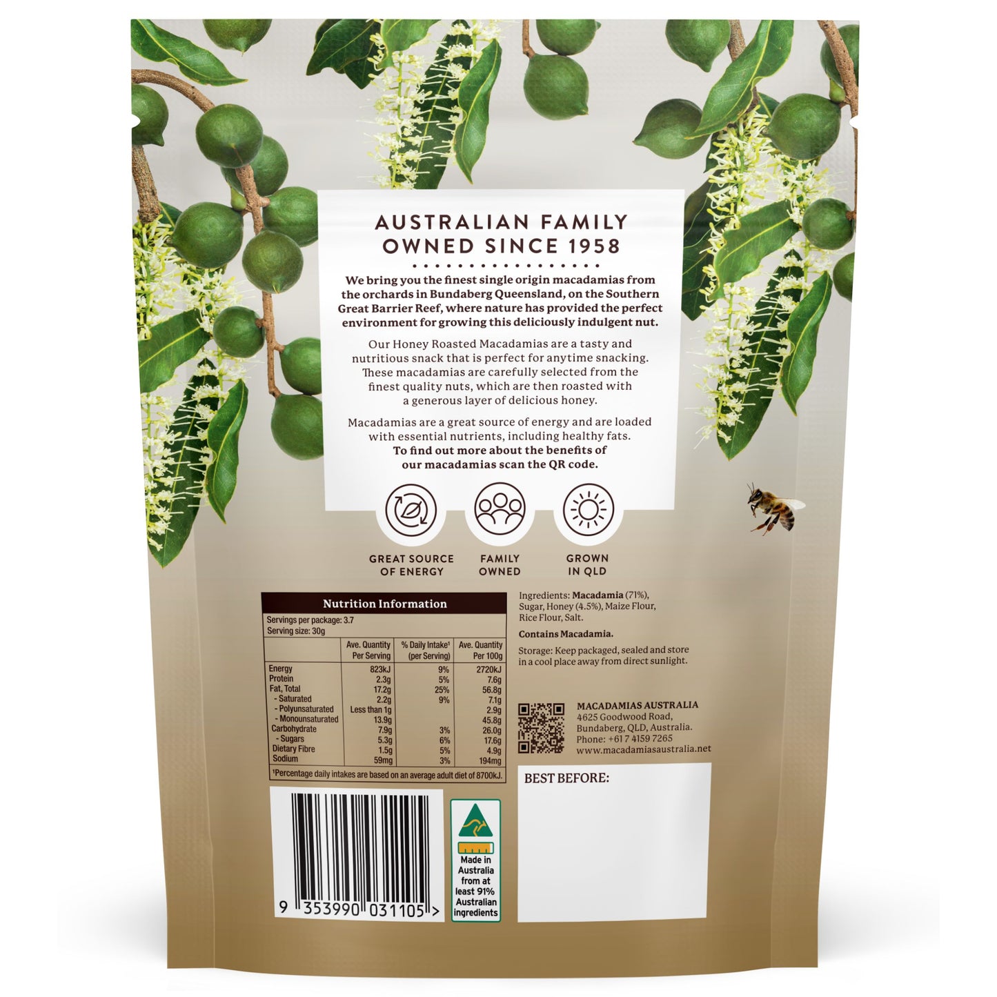 Macadamias Australia Honey Roasted Macadamias 110g
