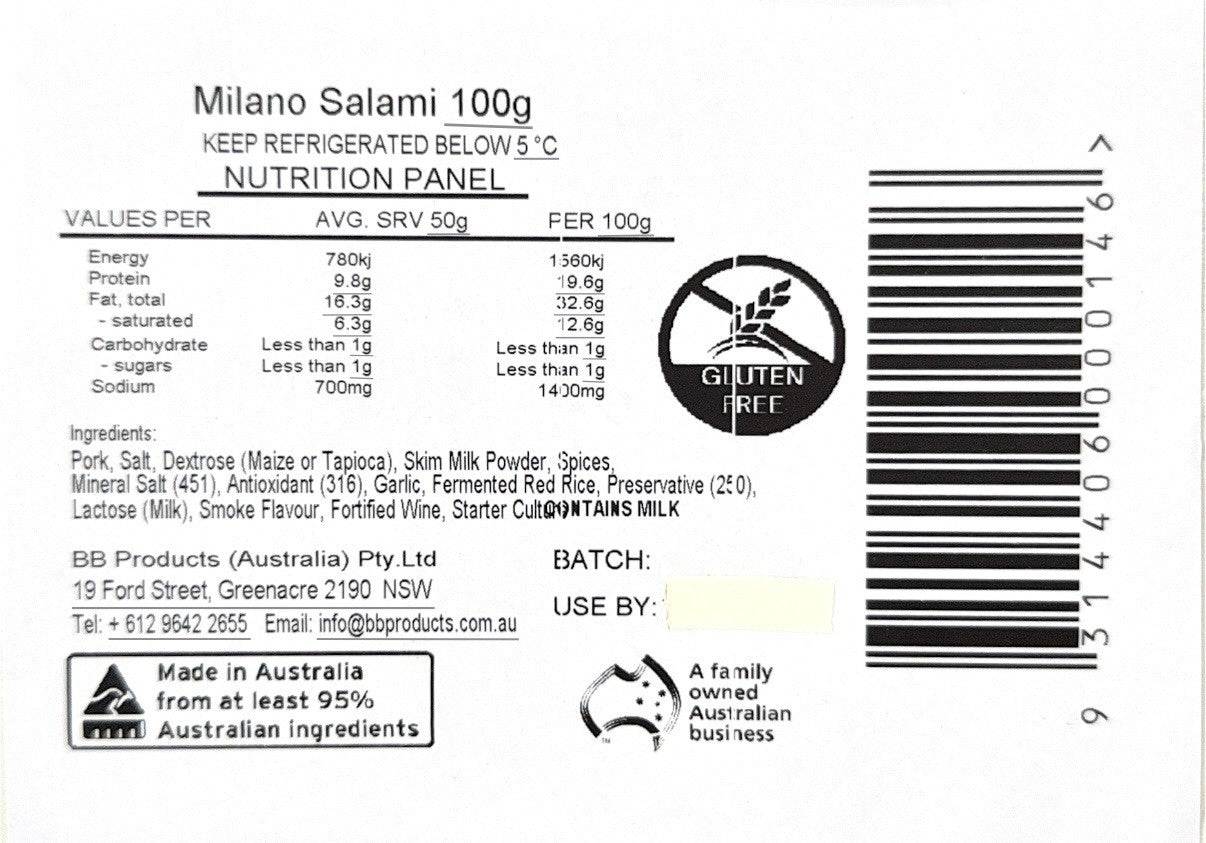 B-B Products Salami Milano 100g