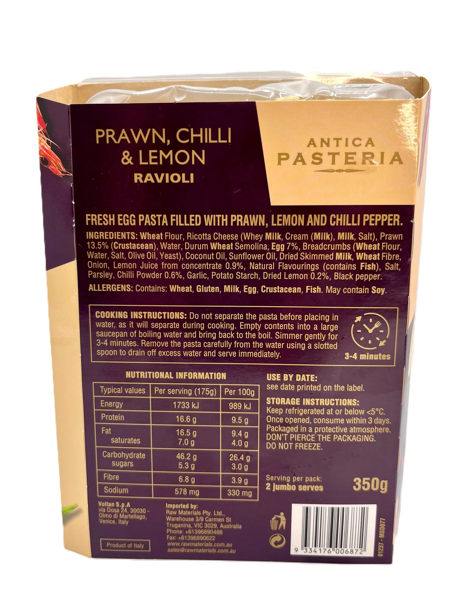 Antica Pasteria Prawn, Chilli & Lemon Ravioli 350g
