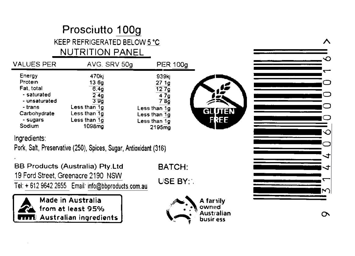 B-B Products Prosciutto Crudo 100g