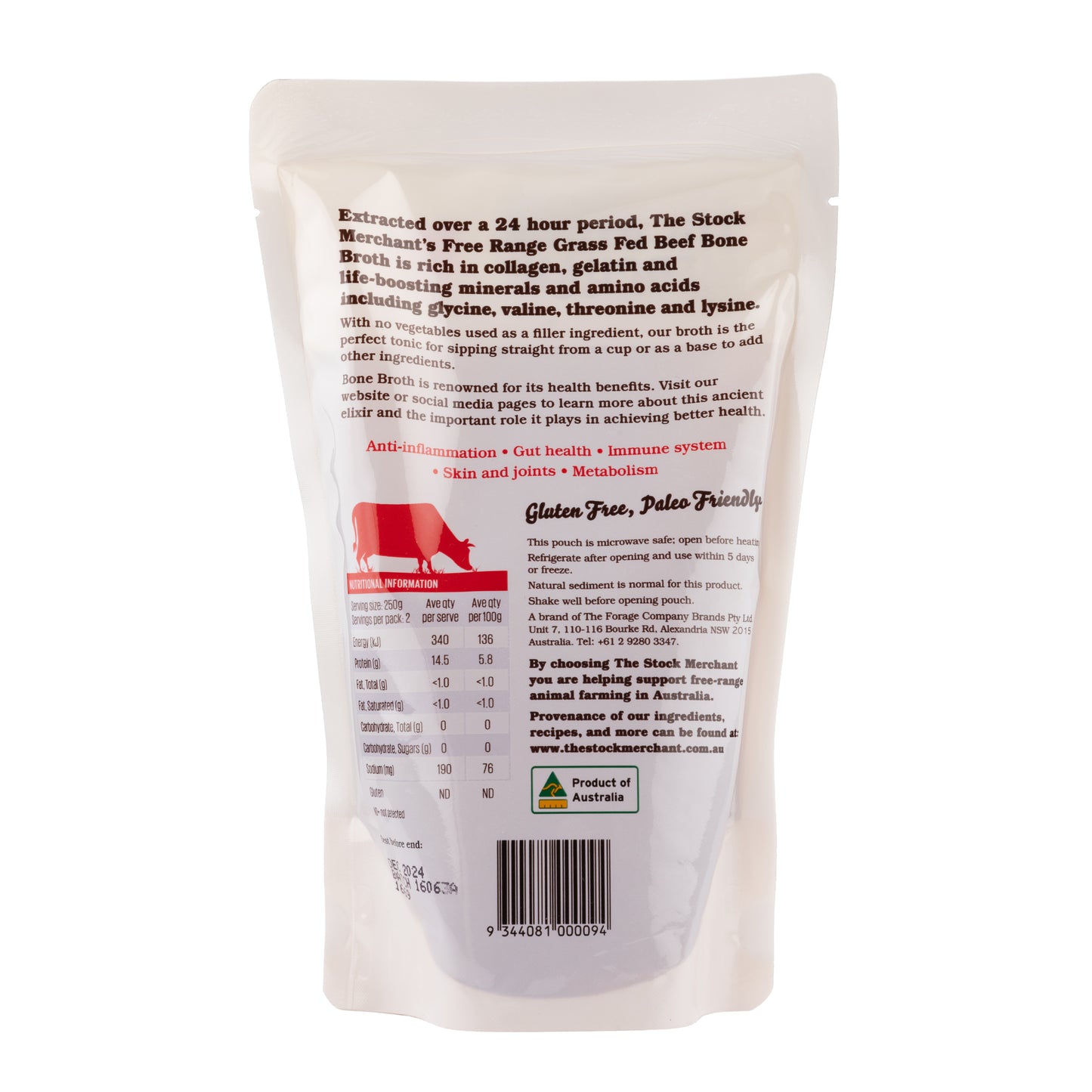 The Stock Merchant Grass Fed and Free Range Beef Bone Broth 500g