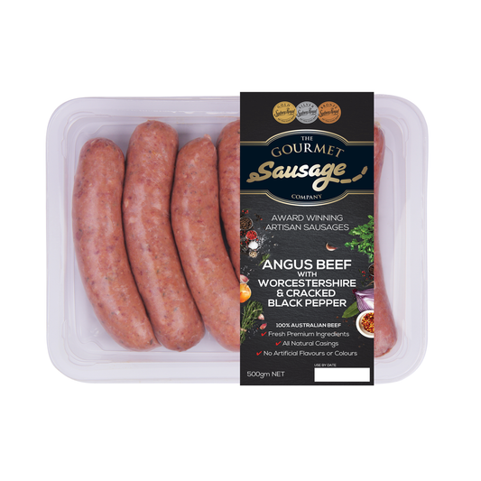 The Gourmet Sausage Angus Beef, Worcestershire and Black Cracked Pepper Sausages 480g