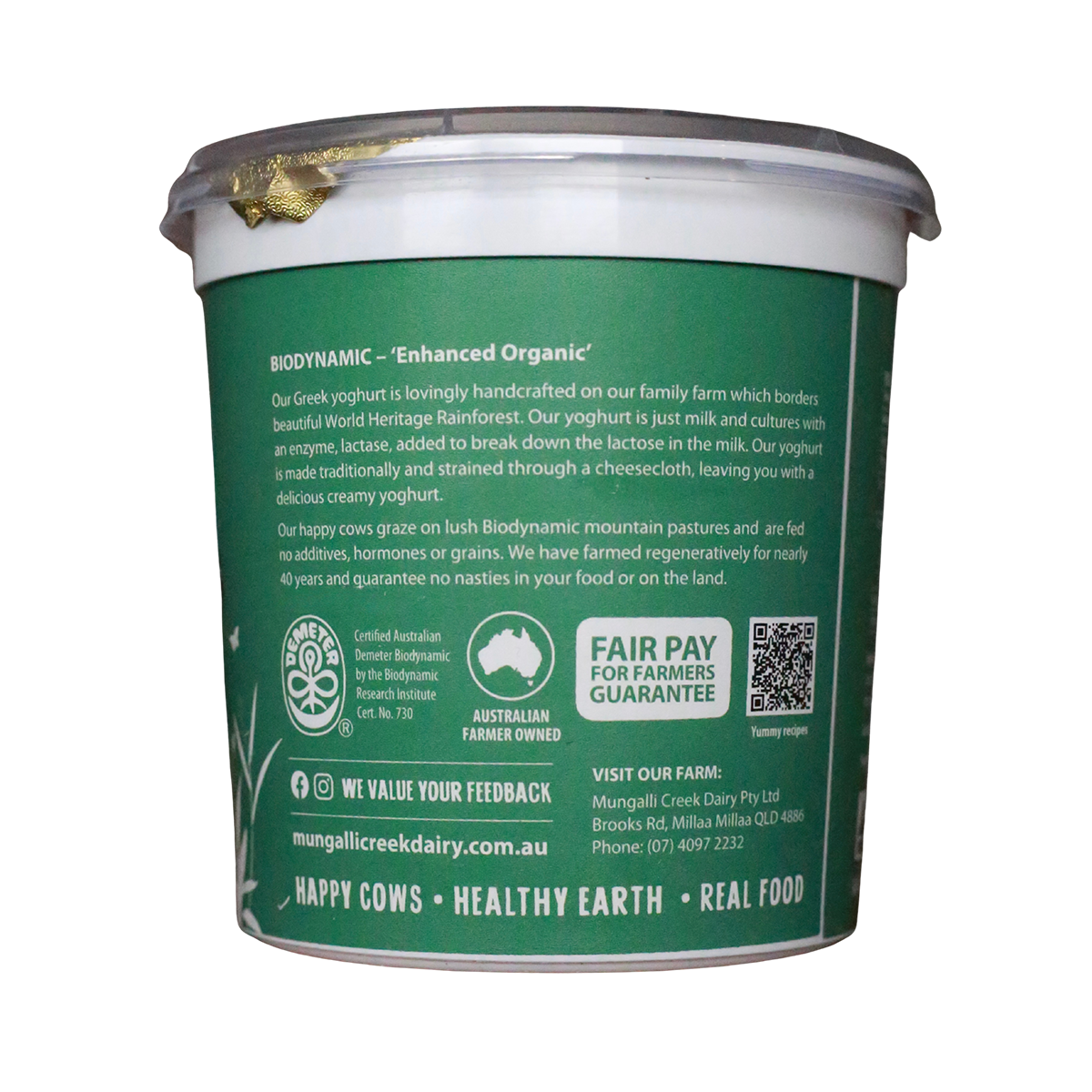 Mungalli Creek Dairy Organic Yogurt Natural Greek 800g