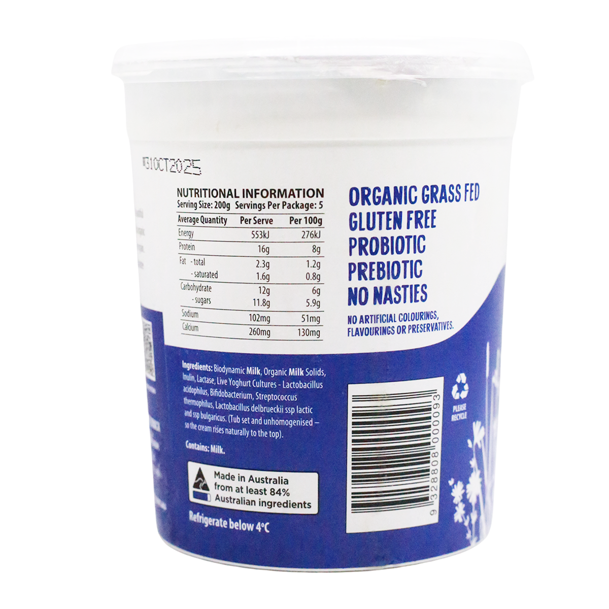 Mungalli Creek Dairy Organic Yogurt Natural High Protein 1kg