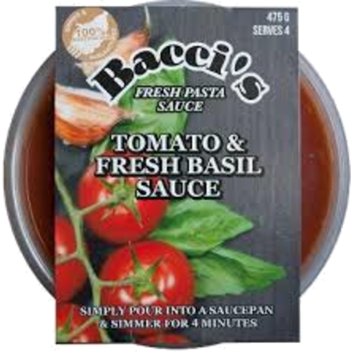 Baccis Pasta Sauce Tomato and Basil 475g