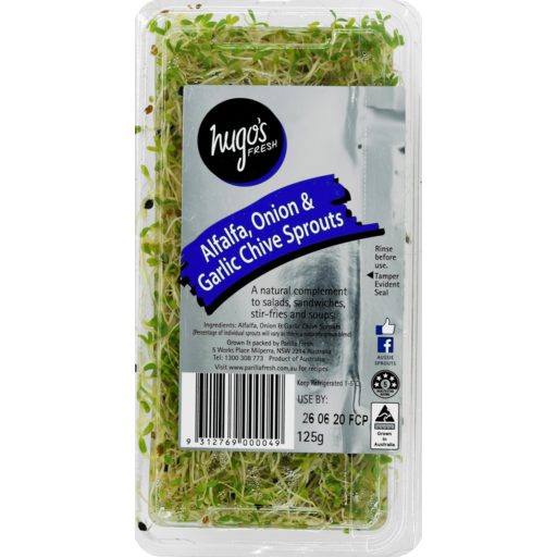 Hugo's Alfalfa, Onion and Garlic Chive Sprouts 125g