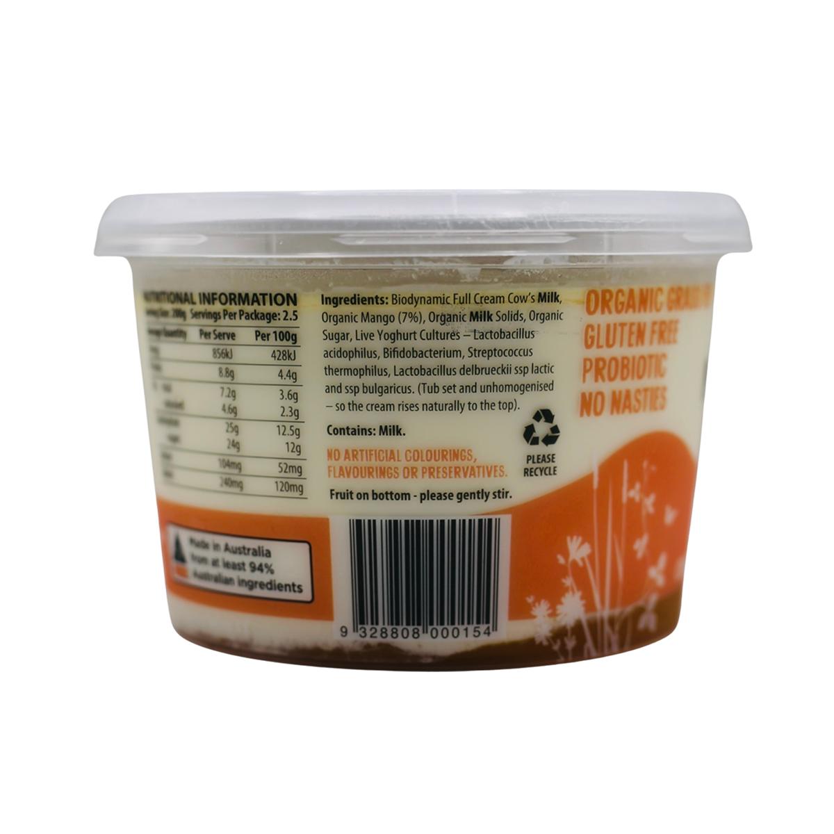 Mungalli Creek Dairy Organic Yogurt Mango 500g