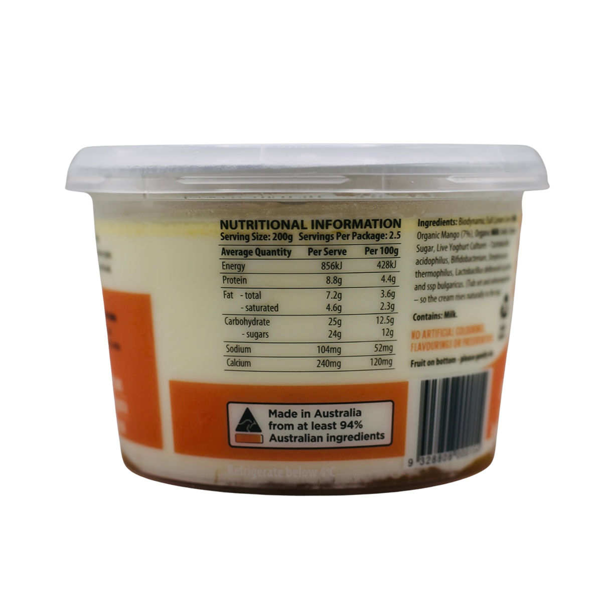Mungalli Creek Dairy Organic Yogurt Mango 500g