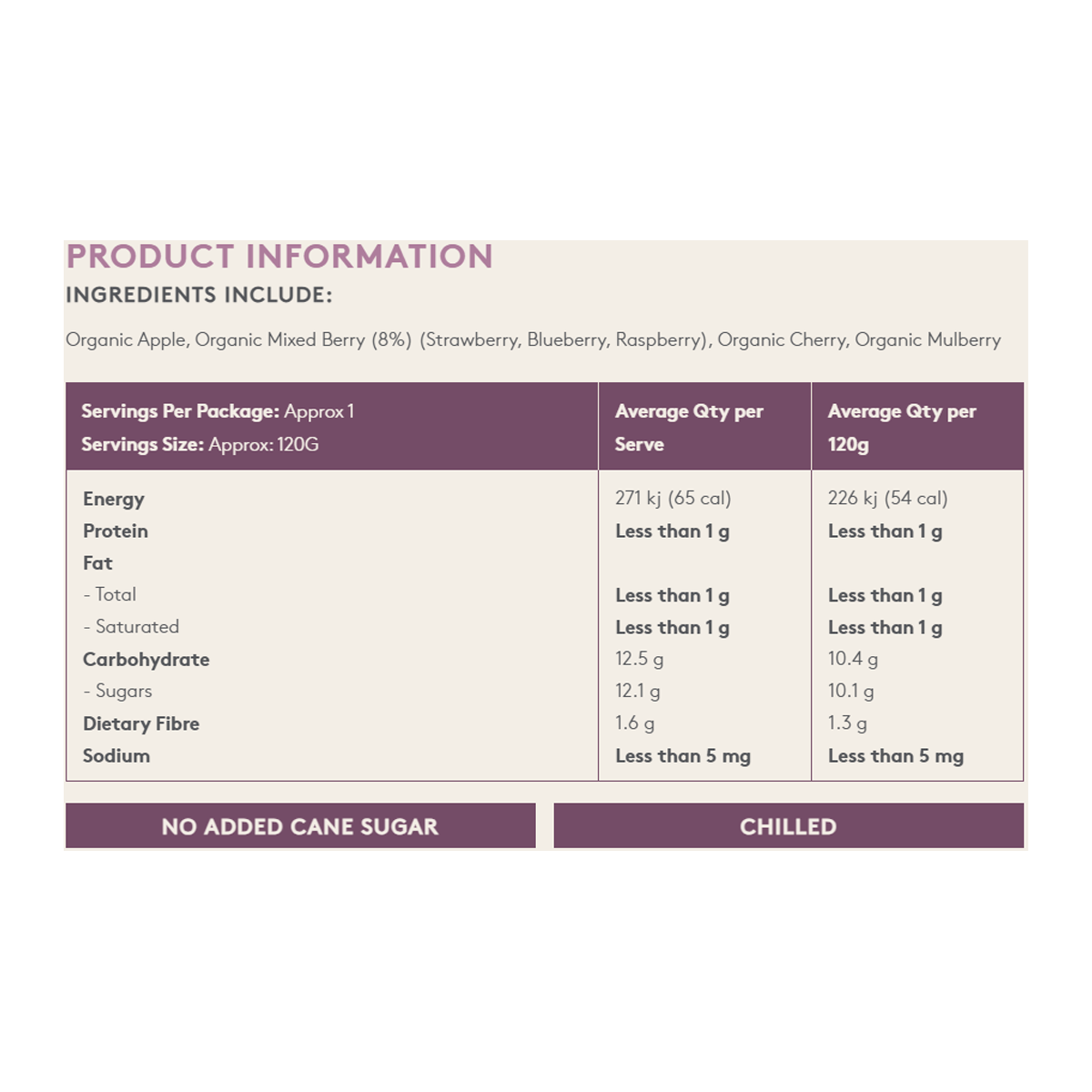 Australian Organic Food Co. Mixed Berry Fruit Puree 120g
