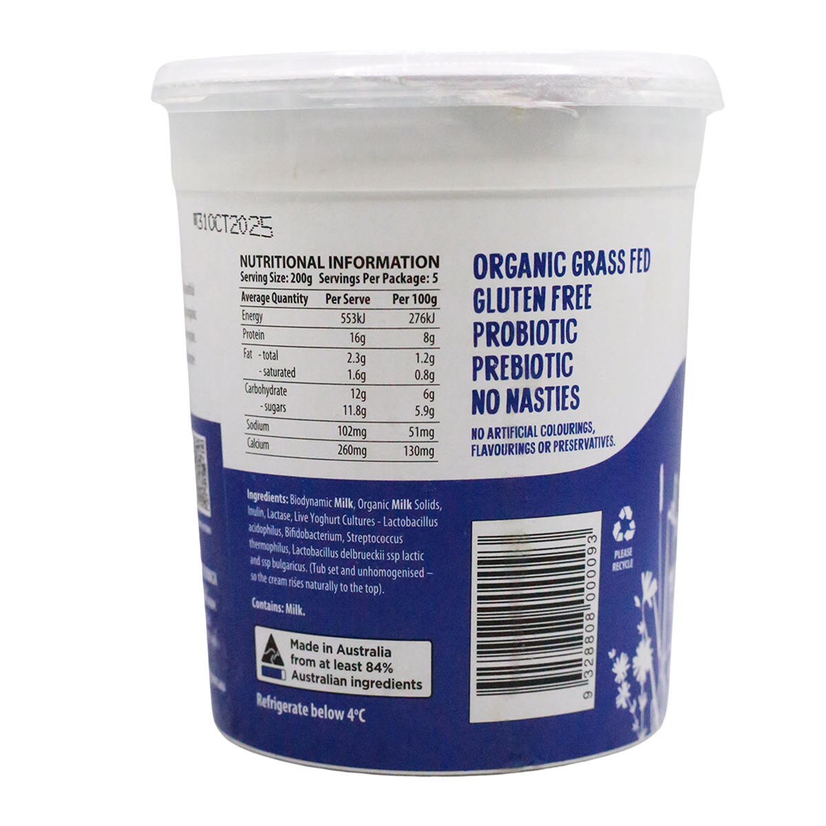 Mungalli Creek Dairy Organic Yogurt Natural High Protein 1kg