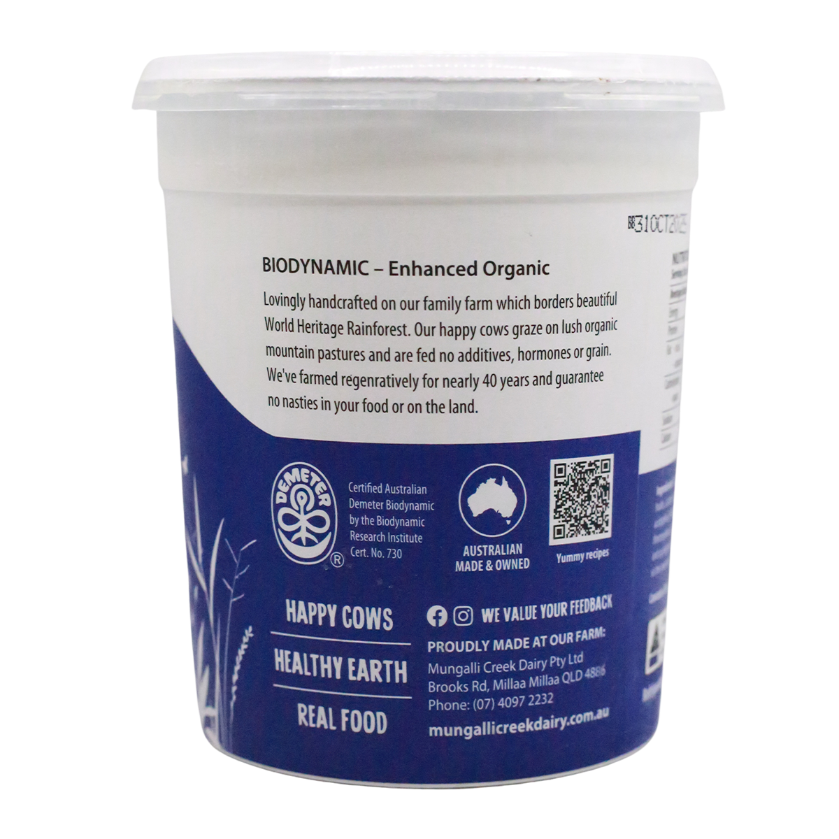 Mungalli Creek Dairy Organic Yogurt Natural High Protein 1kg
