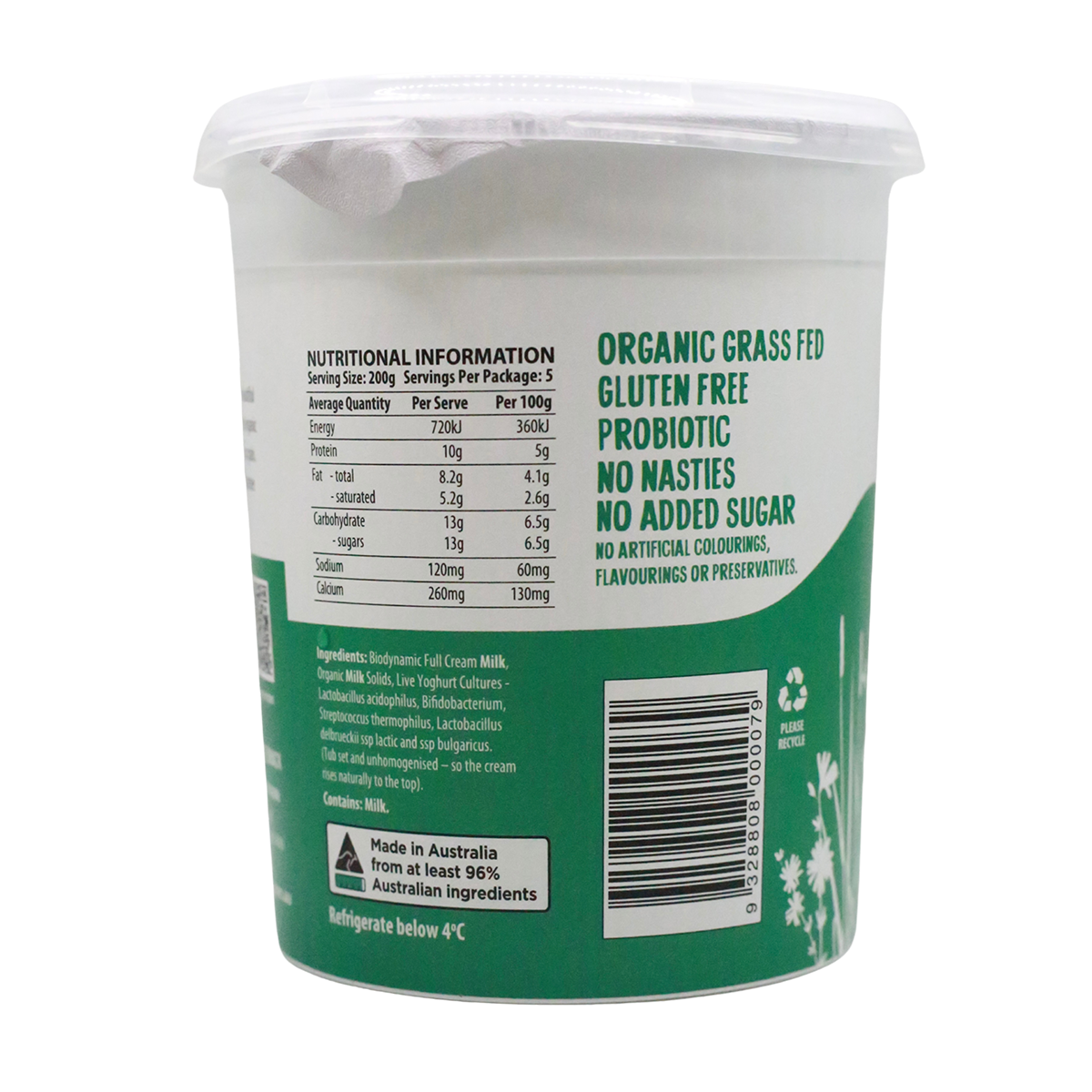 Mungalli Creek Dairy Organic Yogurt Natural 1kg