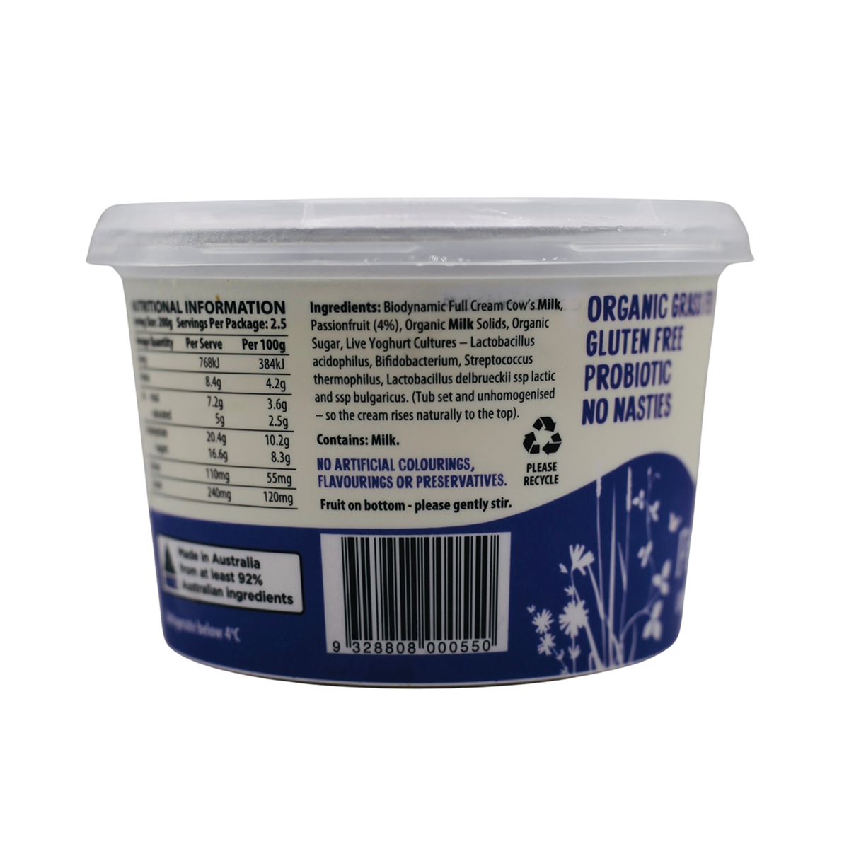 Mungalli Creek Dairy Organic Yogurt Passionfruit 500g