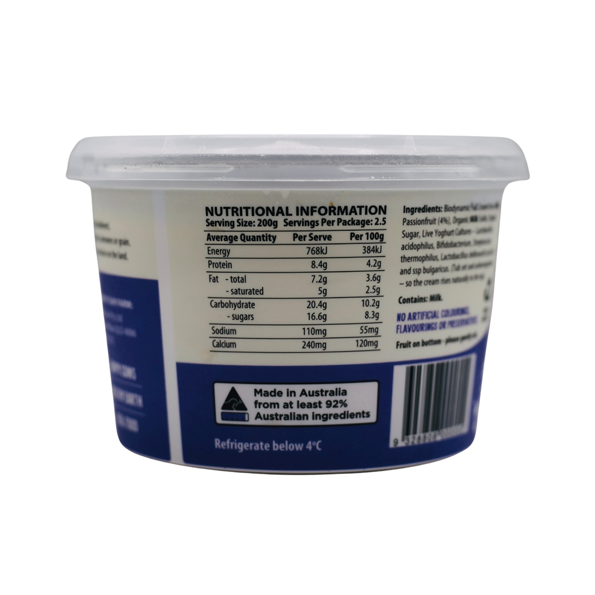 Mungalli Creek Dairy Organic Yogurt Passionfruit 500g