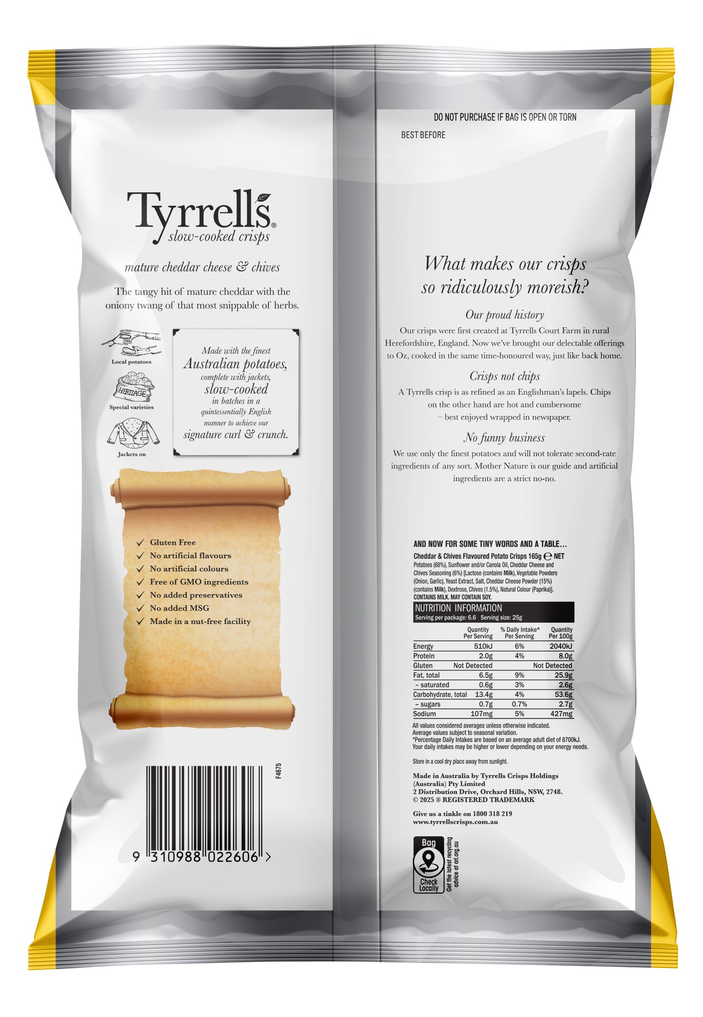 Tyrrells Crisps Cheddar & Chive 165g