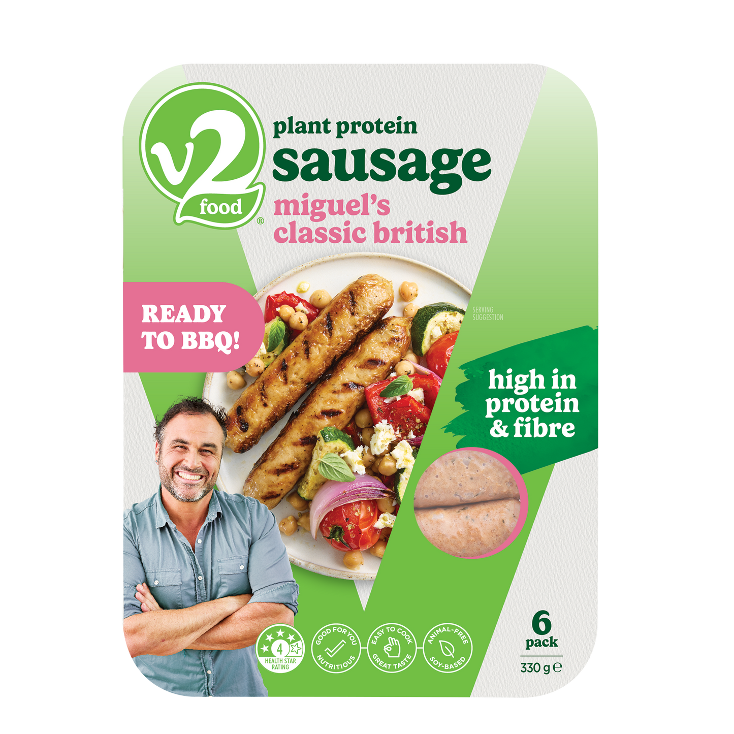 V2Food Plant Protein British Sausage x6 330g