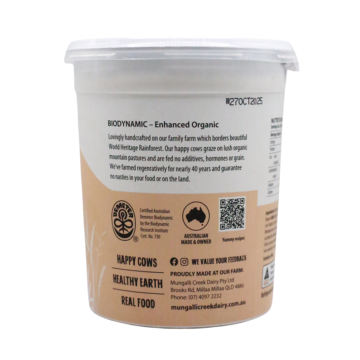 Mungalli Creek Dairy Organic Yogurt Vanilla 1kg