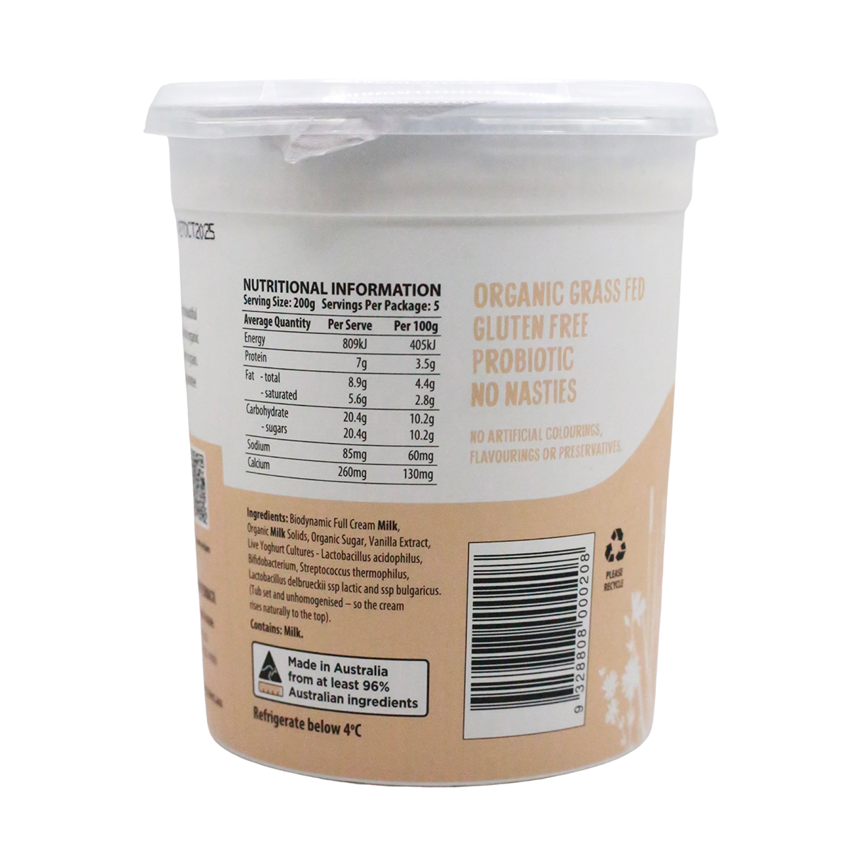 Mungalli Creek Dairy Organic Yogurt Vanilla 1kg