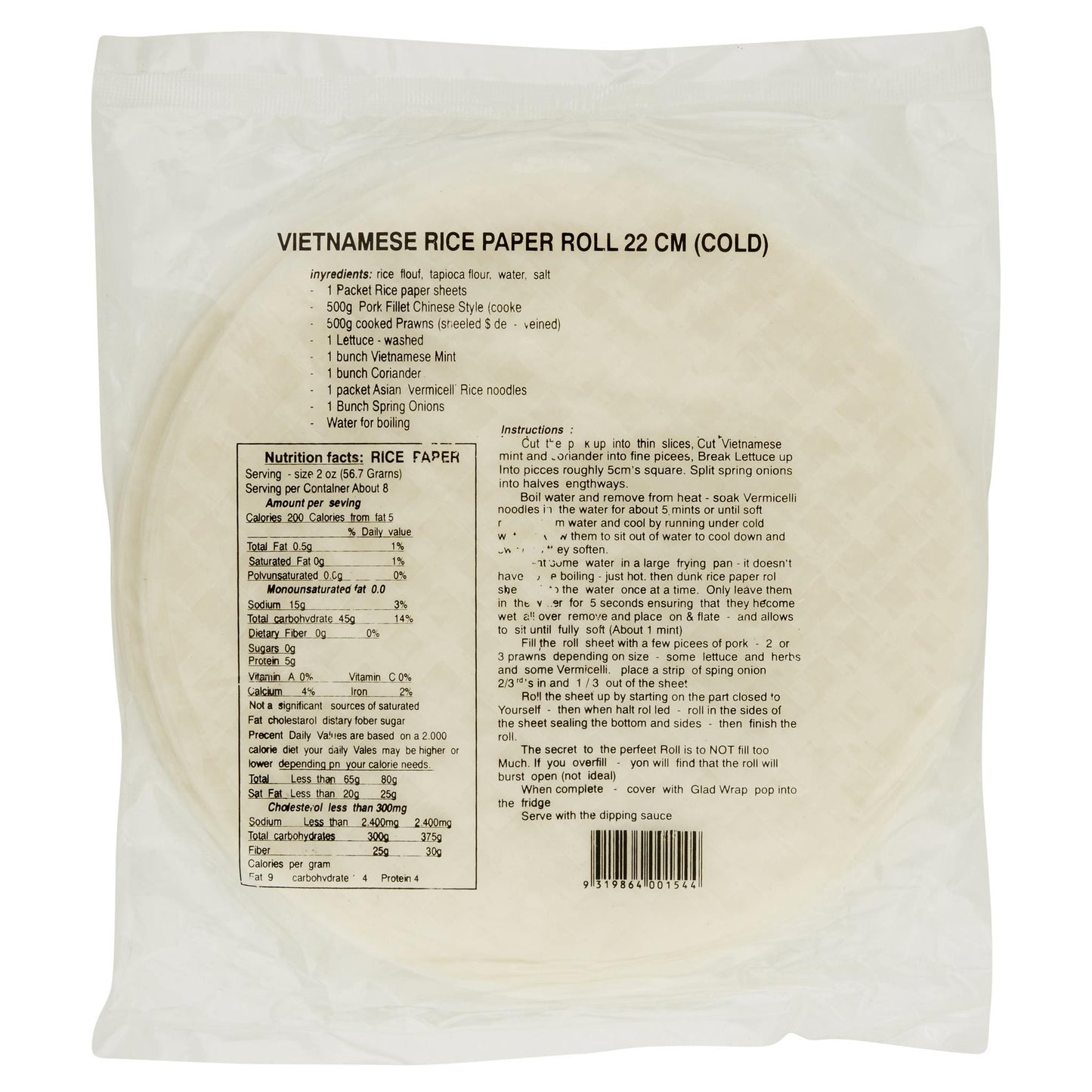 Osha 22Cm Rice Paper 375g , Grocery-Quinoa/Noodle - HFM, Harris Farm Markets
- 2