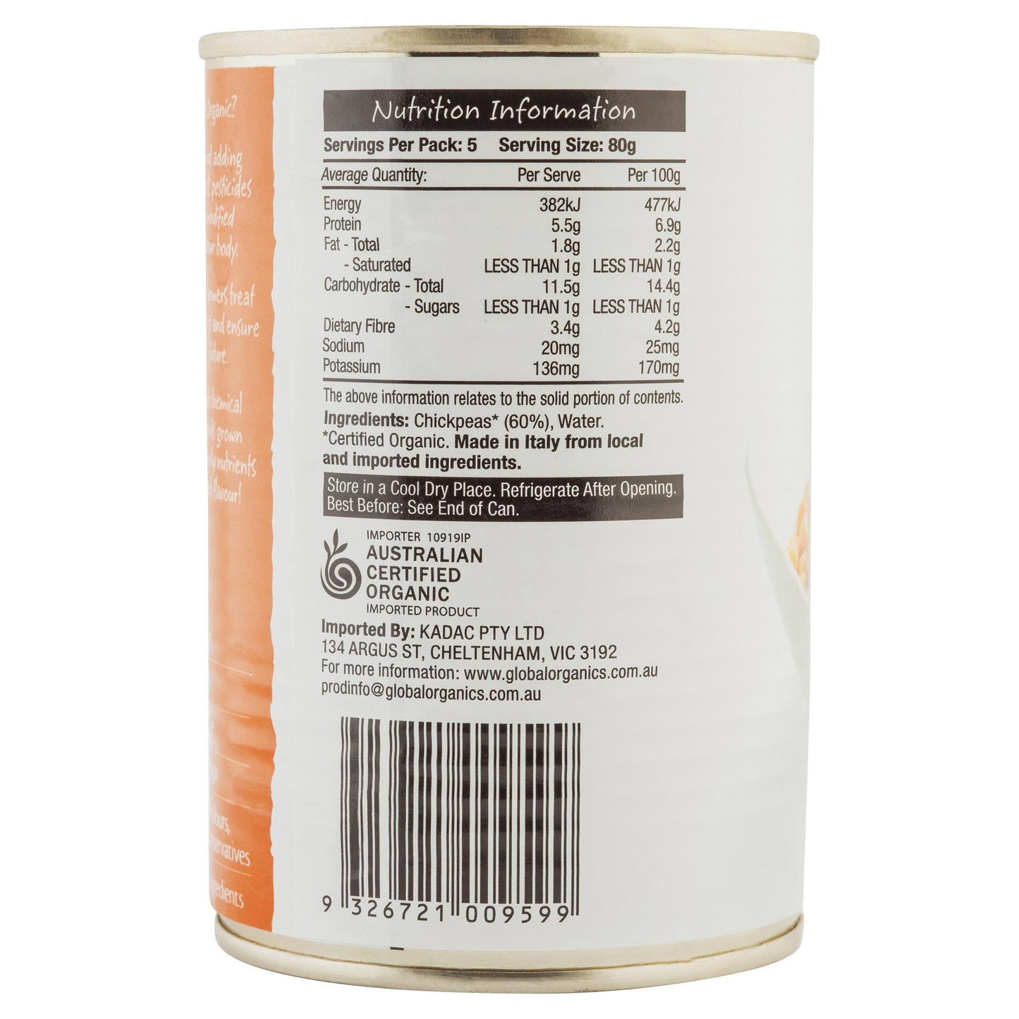 Global Organic Chickpeas No Added Salt 400g , Grocery-Condiments - HFM, Harris Farm Markets
- 3