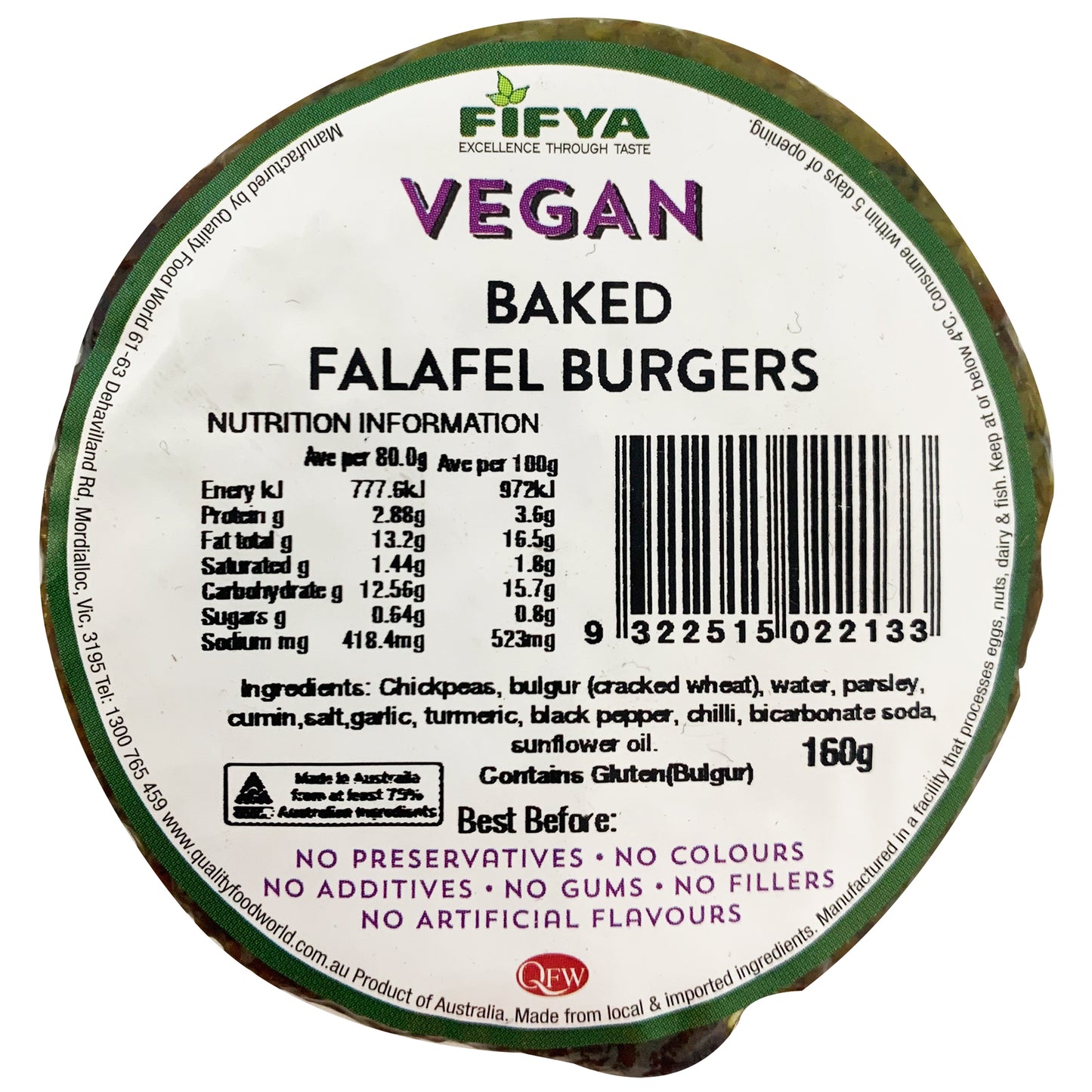 Fifya Vegan Baked Falafel Burgers x2 160g
