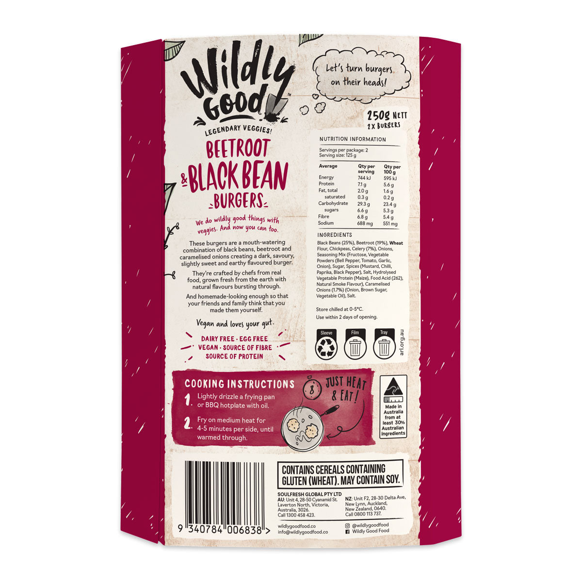 Wildly Good Beetroot and Black Bean Burgers 250g | Harris Farm Online