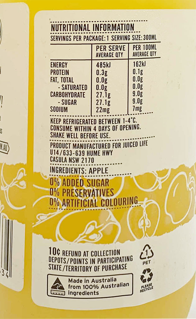 Juiced Life Cold Pressed Apple Cloudy Juice | Harris Farm Online