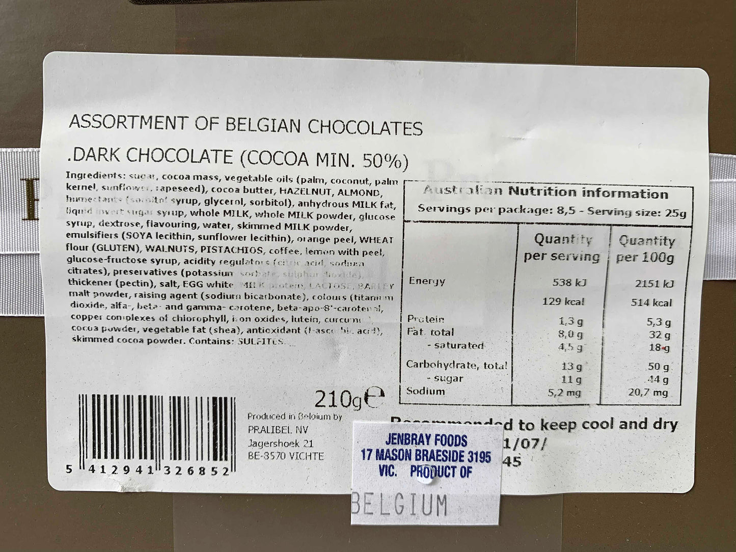 Pralibel - Belgian Dark Chocolate 50% - Assortment (17 pieces, 210g)
